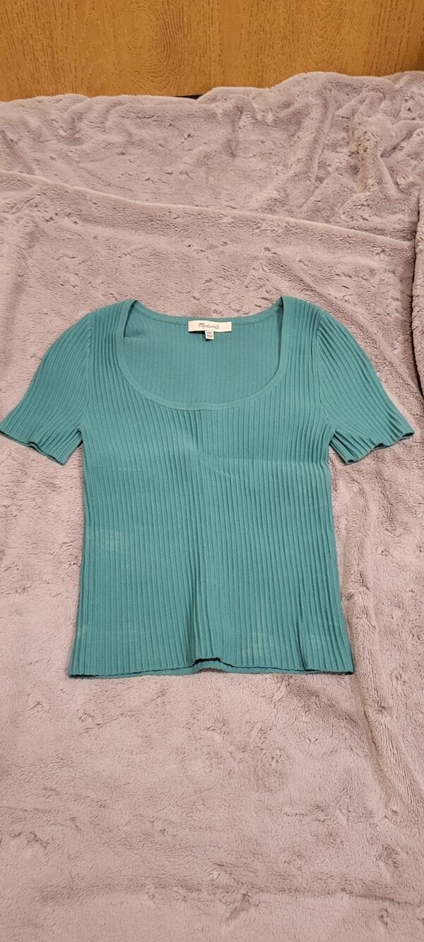 Madewell Shirt Womens Xxs Blue Knit Ribbed Top Blue Short Sleeve Scoop Neck Y2K